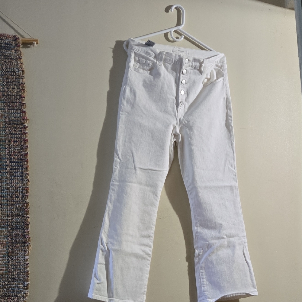 J Brand Women's High Rise Cropped Button Fly White Jeans Sz 31